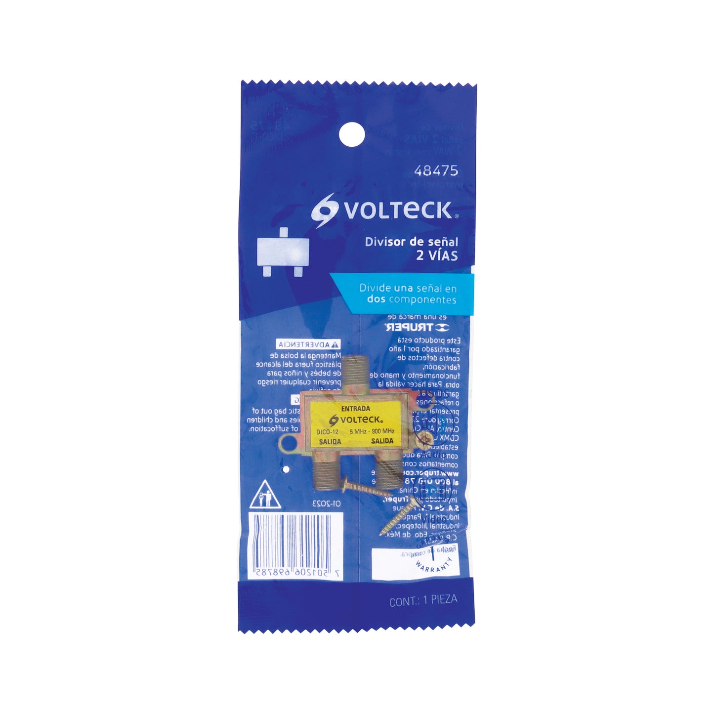 Divisor coaxial de 1 entrada y 2 salidas con conexión tipo F