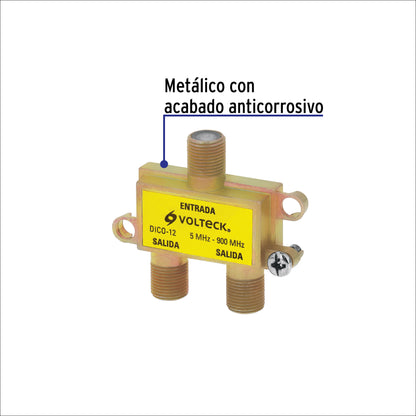 Divisor coaxial de 1 entrada y 2 salidas con conexión tipo F