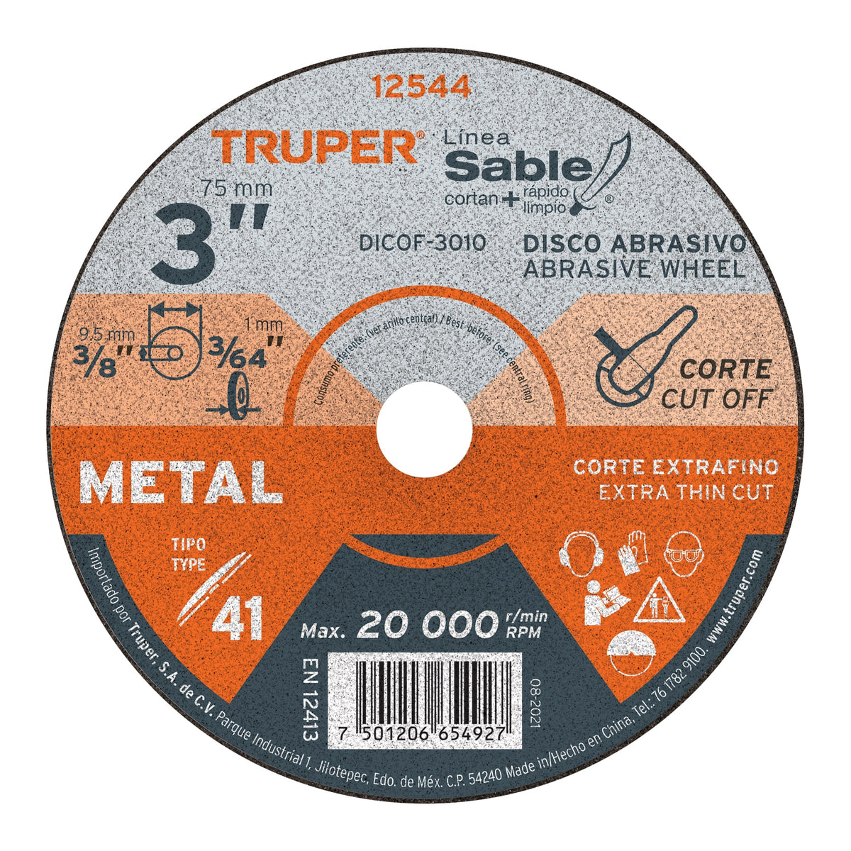 Disco abrasivo de corte preciso metal 3" x 1 mm