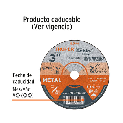 Disco abrasivo de corte preciso metal 3" x 1 mm · vista 3