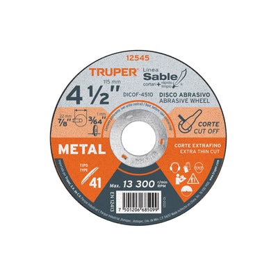 Disco Tipo 41 de 4 1/2 in para corte fino de metal