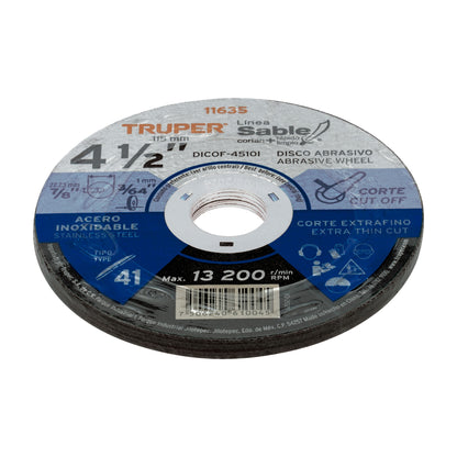 Disco Tipo 41 de 4 1/2 in para corte fino de acero inoxidable
