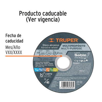 Disco de corte extrafino para multimaterial de 4 1/2 pulgadas con espesor de 1 mm