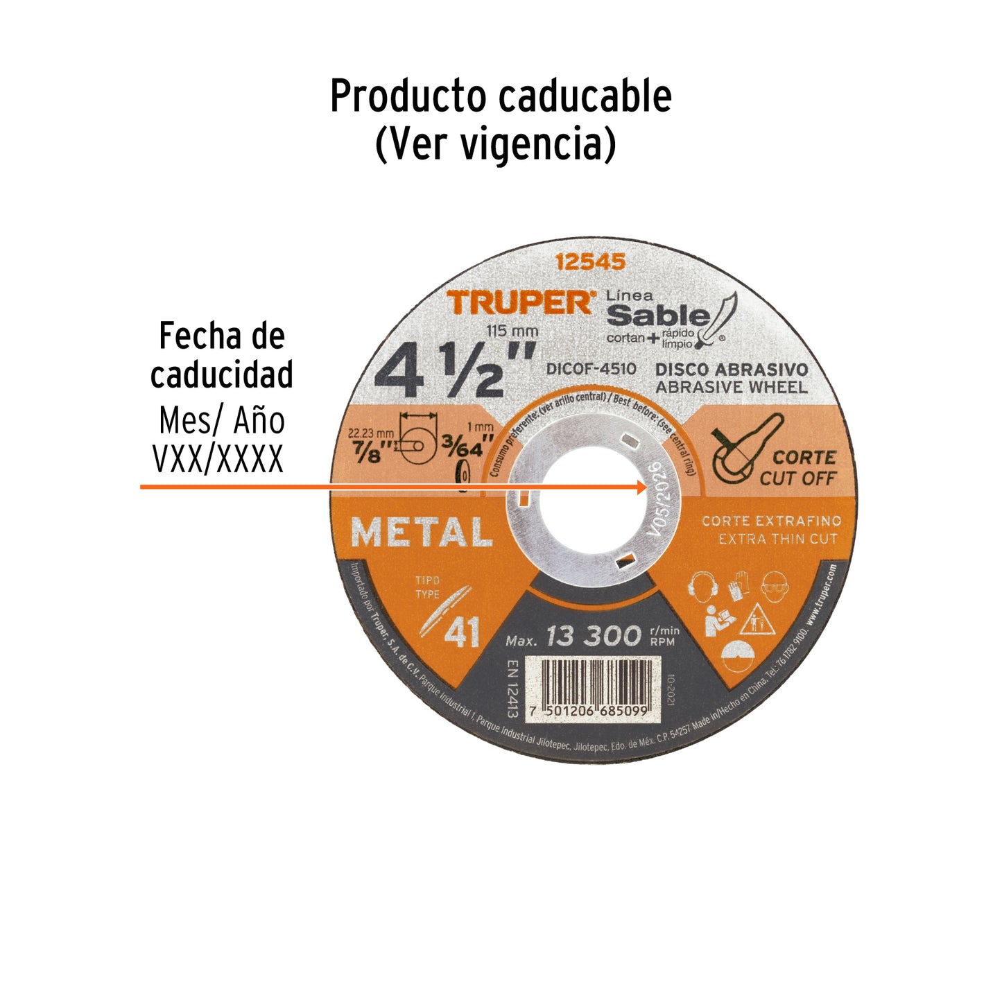 Disco Tipo 41 de 4 1/2 in para corte fino de metal