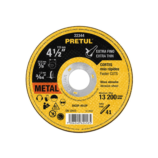 Disco de corte para metal de 4 1/2 pulgadas y 1.2 mm tipo 41 de óxido de aluminio