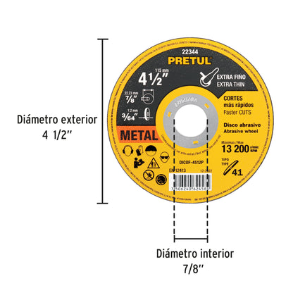Disco de corte para metal de 4 1/2 pulgadas y 1.2 mm tipo 41 de óxido de aluminio