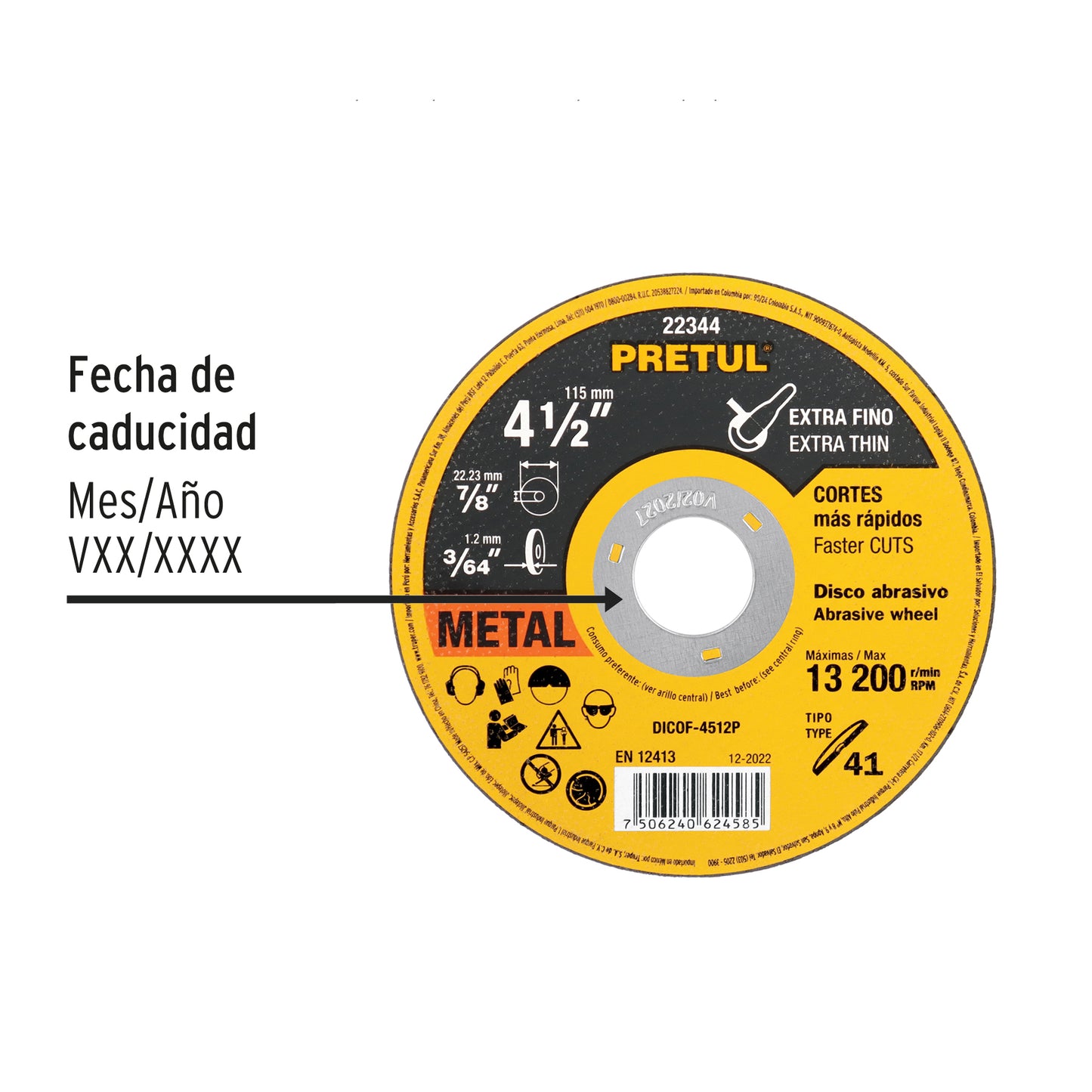 Disco de corte para metal de 4 1/2 pulgadas y 1.2 mm tipo 41 de óxido de aluminio