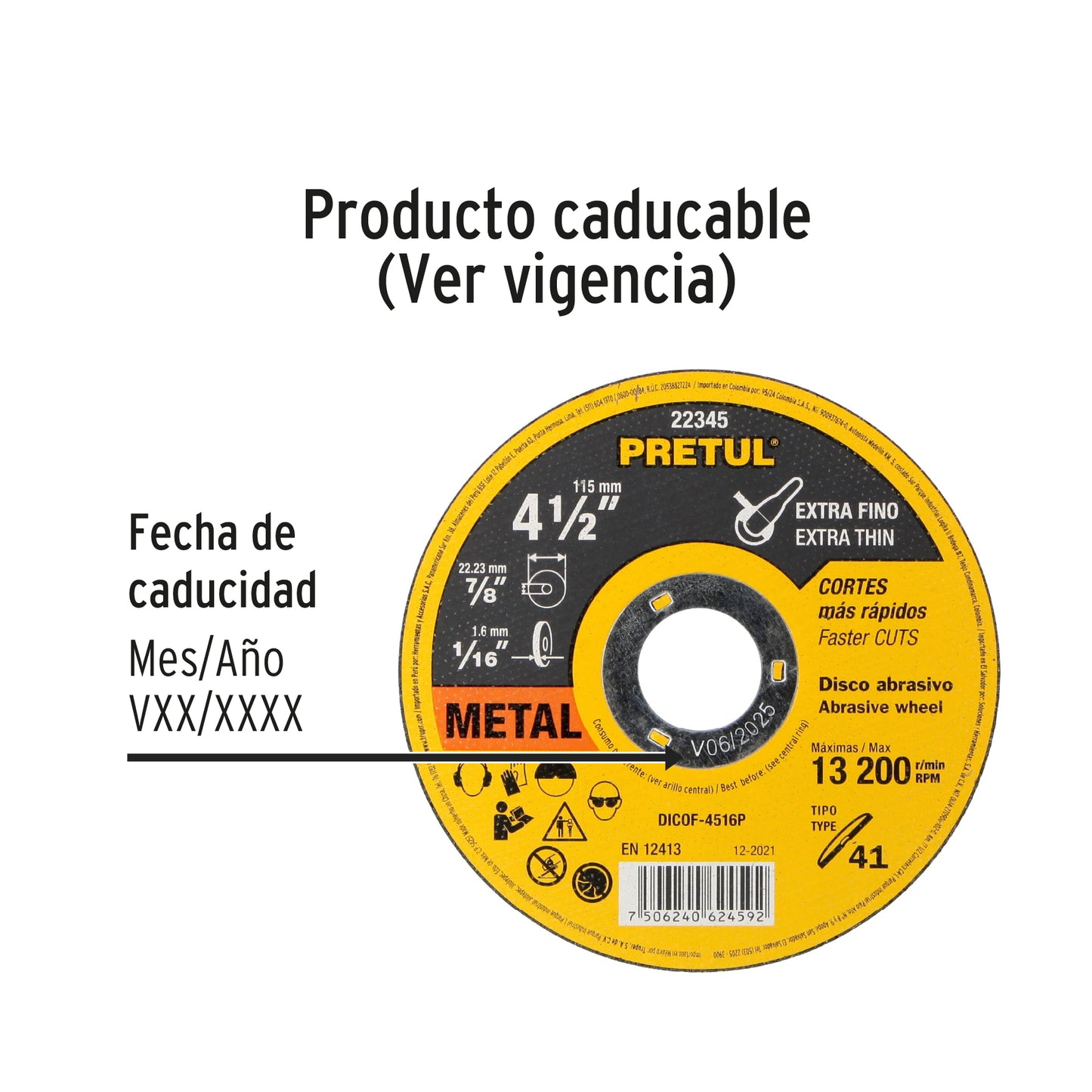 Disco de corte fino para metal de 4 1/2 pulgadas con espesor de 1.6 mm