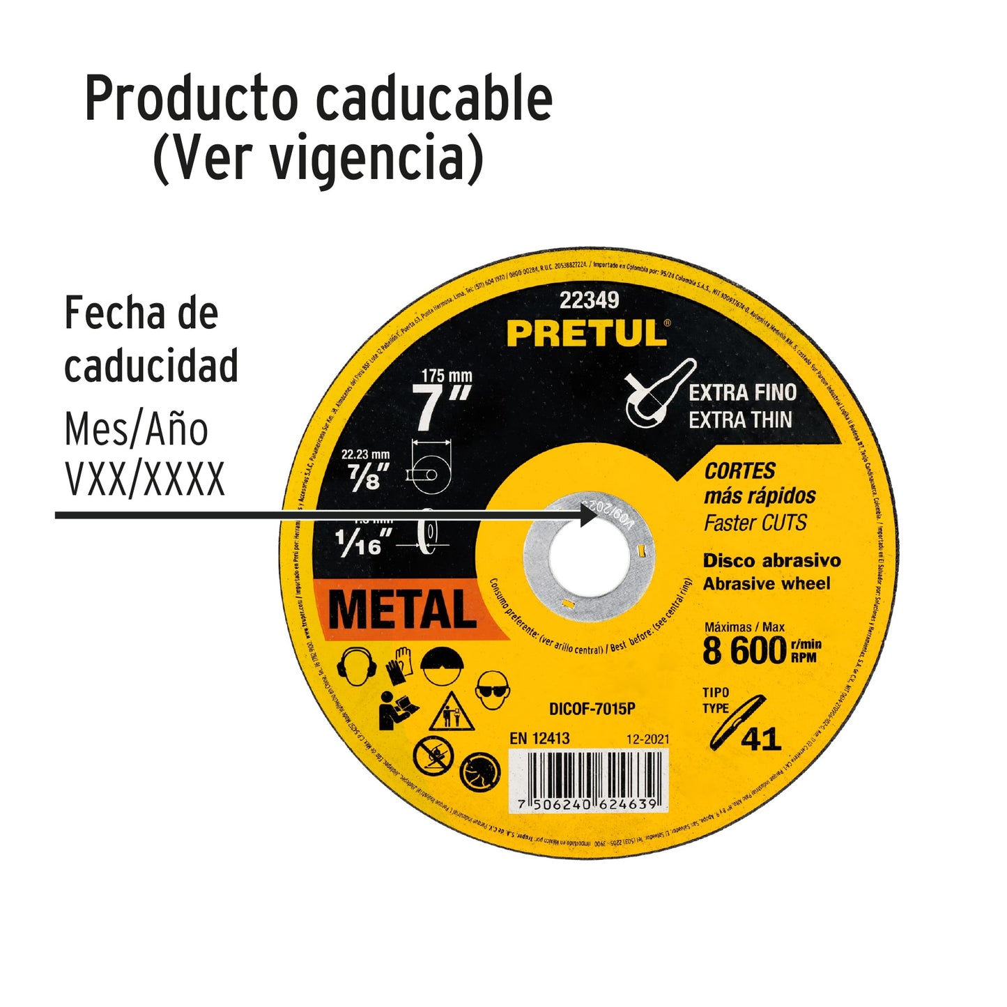 Disco de corte fino para metal de 7 pulgadas con espesor de 1.5 mm