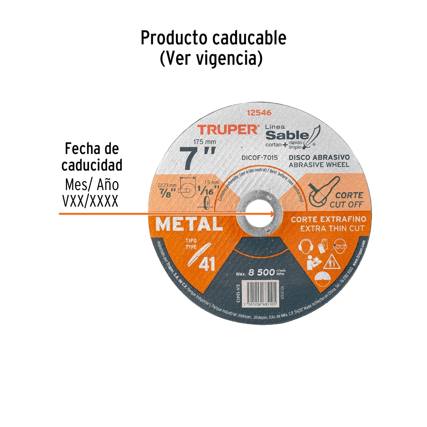 Disco Tipo 41 de 7 in para corte fino de metal