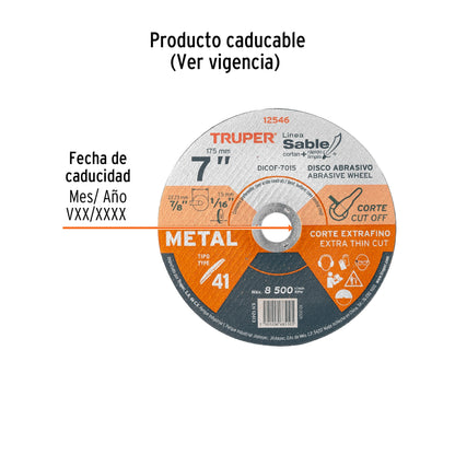 Disco Tipo 41 de 7 in para corte fino de metal