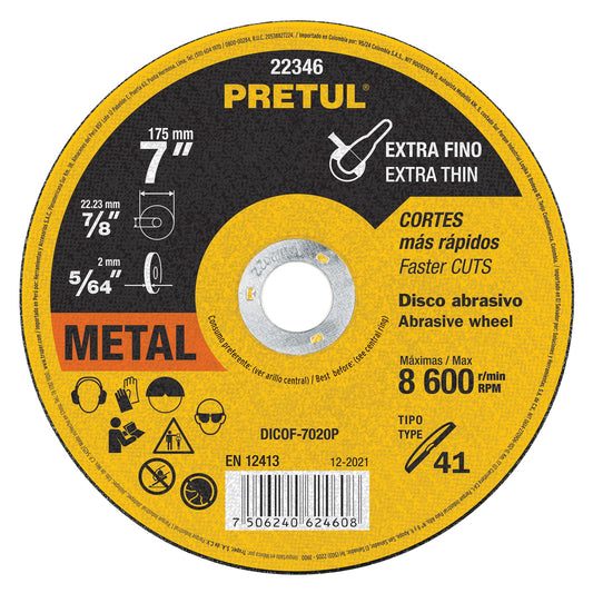 Disco de corte fino para metal de 7 pulgadas con espesor de 2 mm