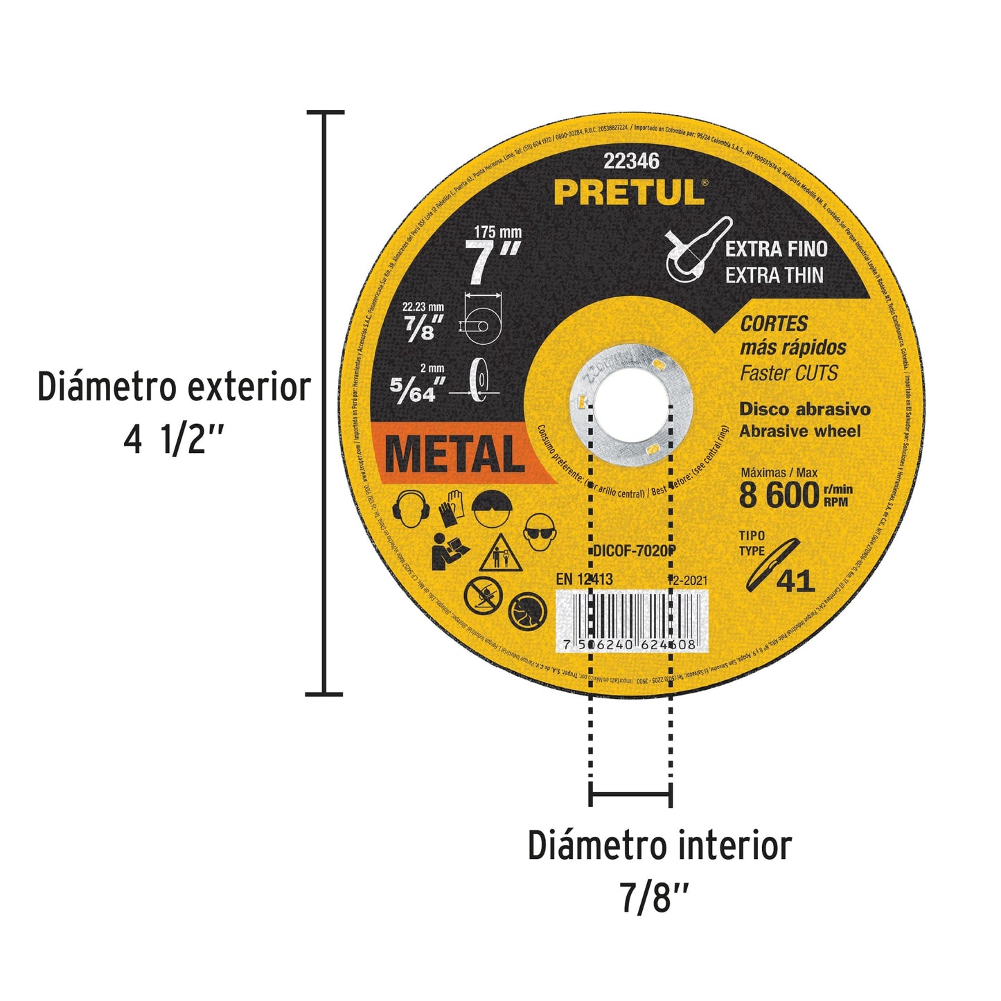Disco de corte fino para metal de 7 pulgadas con espesor de 2 mm