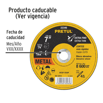 Disco de corte fino para metal de 7 pulgadas con espesor de 2 mm