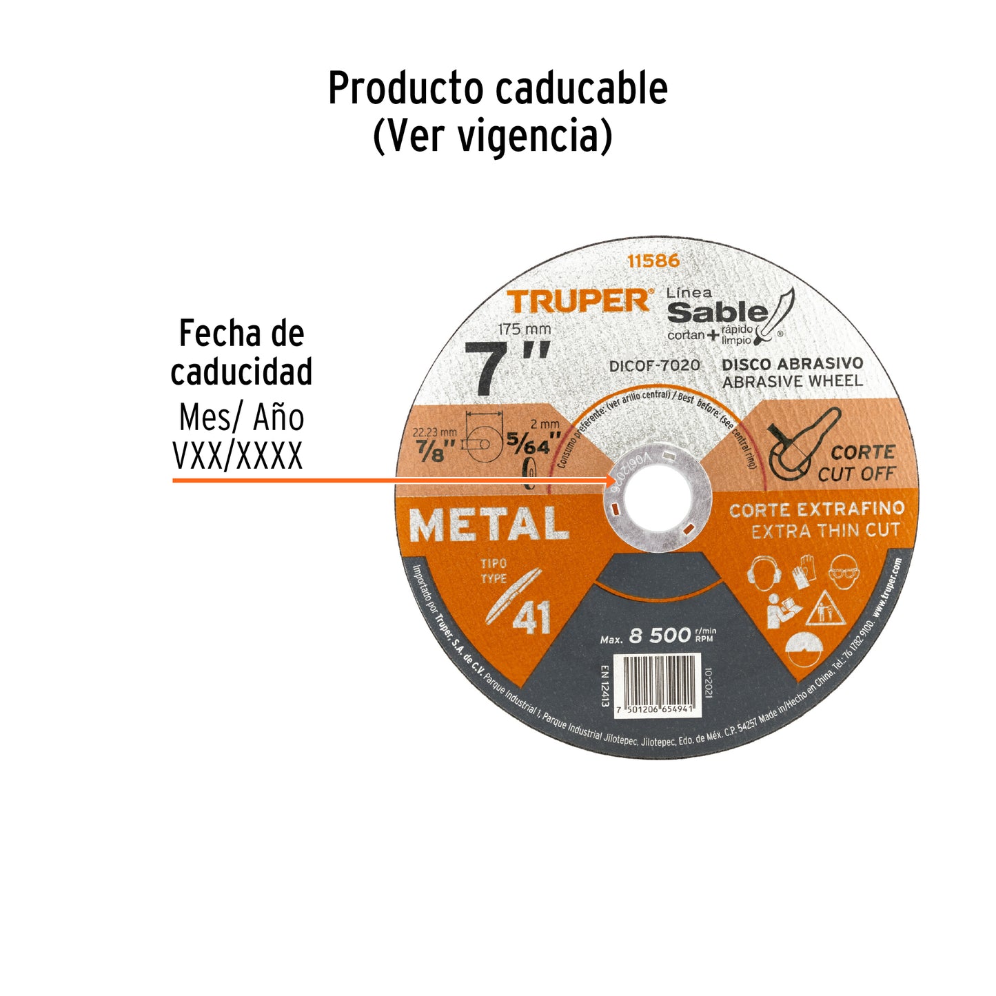 Disco Tipo 41 de 7 in para corte fino de metal