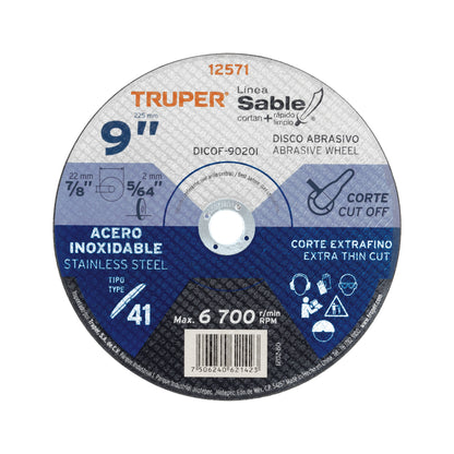 Disco Tipo 41 de 9 in para corte fino de acero inoxidable