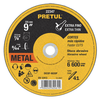 Disco de corte fino para metal de 9 pulgadas con espesor de 2 mm
