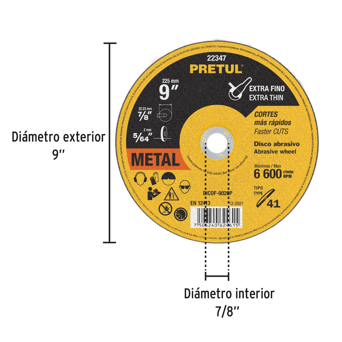 Disco de corte fino para metal de 9 pulgadas con espesor de 2 mm