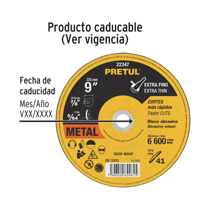 Disco de corte fino para metal de 9 pulgadas con espesor de 2 mm
