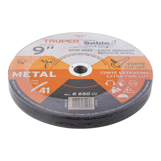 Disco Tipo 41 de 9 in para corte fino de metal