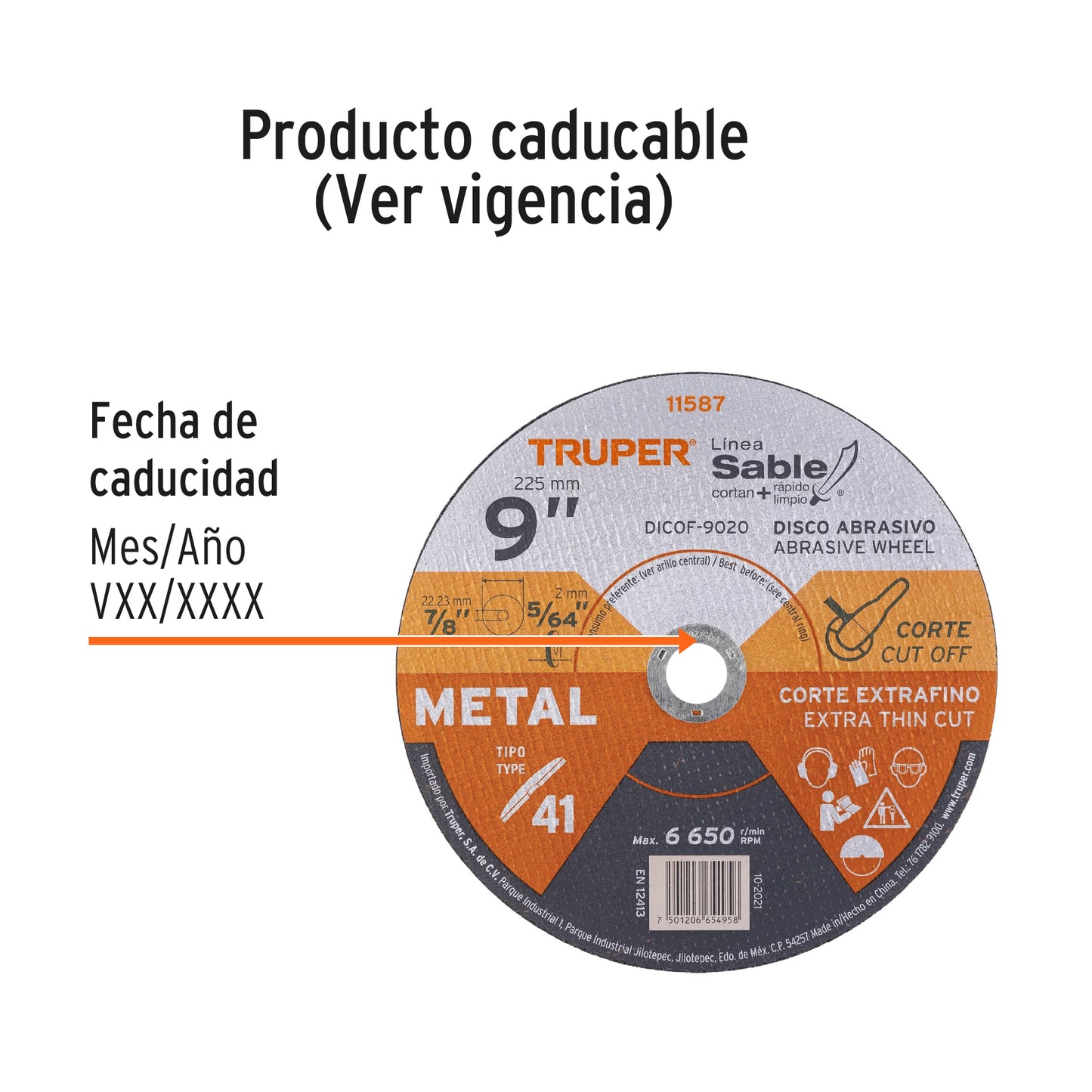 Disco Tipo 41 de 9 in para corte fino de metal