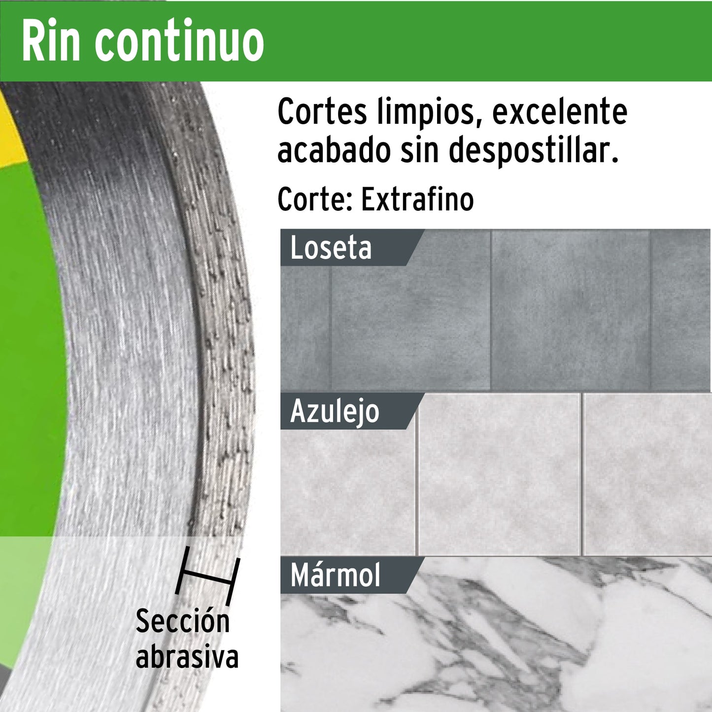 Disco de diamante de 4 pulgadas con espesor de 1.8 mm y rin continuo