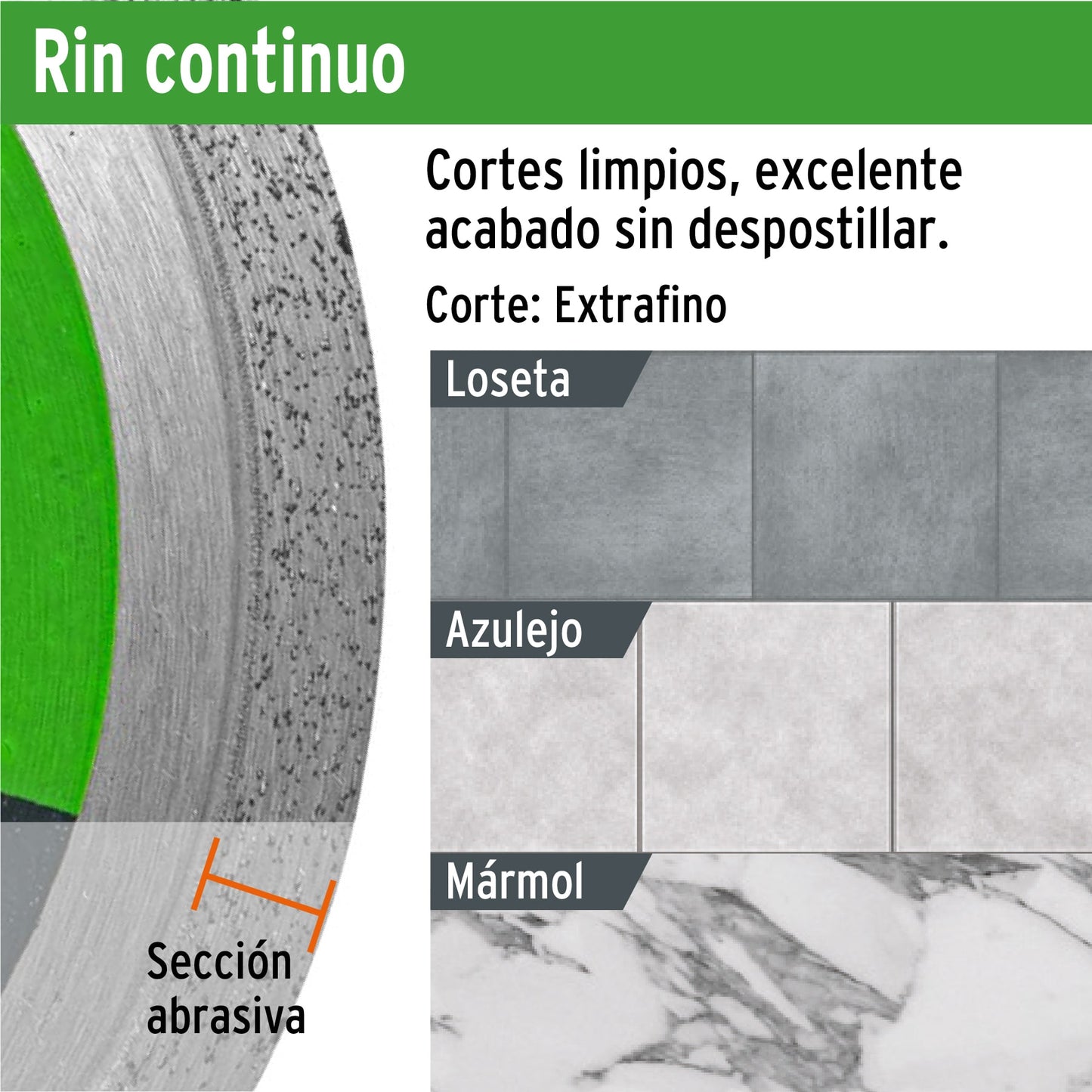 Disco de diamante de 7 pulgadas con espesor de 2.2 mm y rin continuo