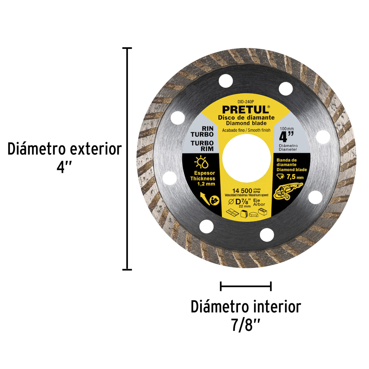 Disco de diamante de 4 pulgadas y 1.2 mm con rin turbo