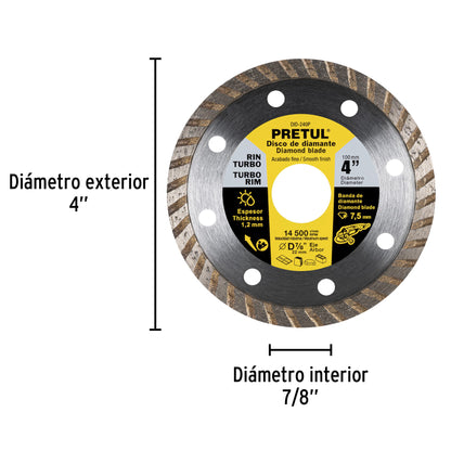 Disco de diamante de 4 pulgadas y 1.2 mm con rin turbo