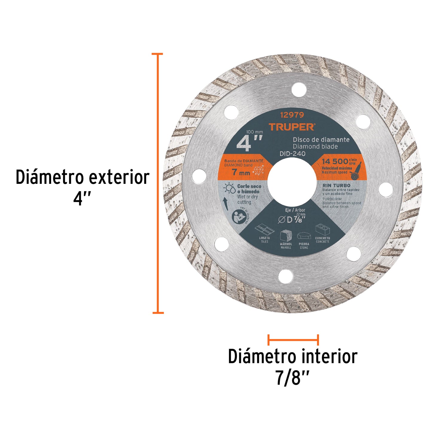Disco de diamante de 4 pulgadas y 2.2 mm con rin turbo
