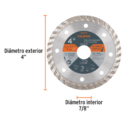 Disco de diamante de 4 pulgadas y 2.2 mm con rin turbo