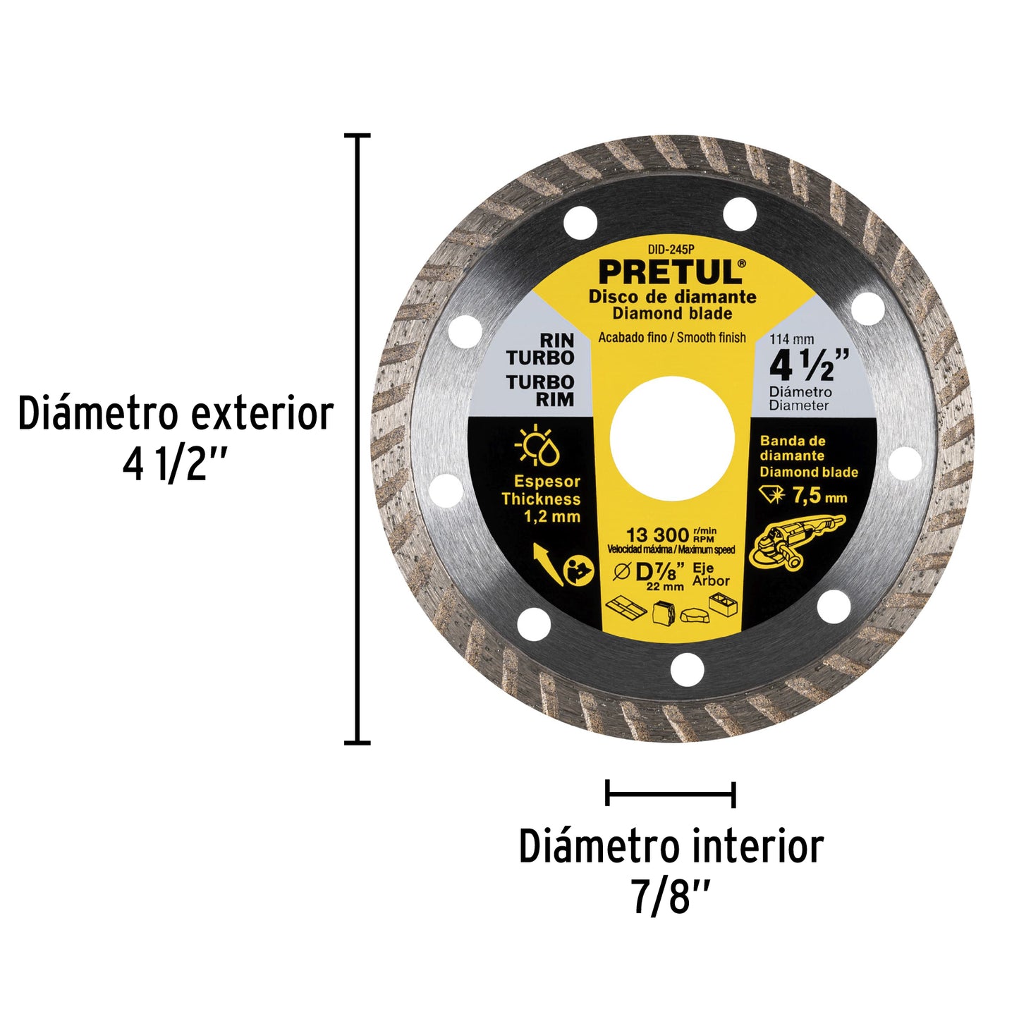 Disco de diamante de 4.5 pulgadas y 1.2 mm con rin turbo