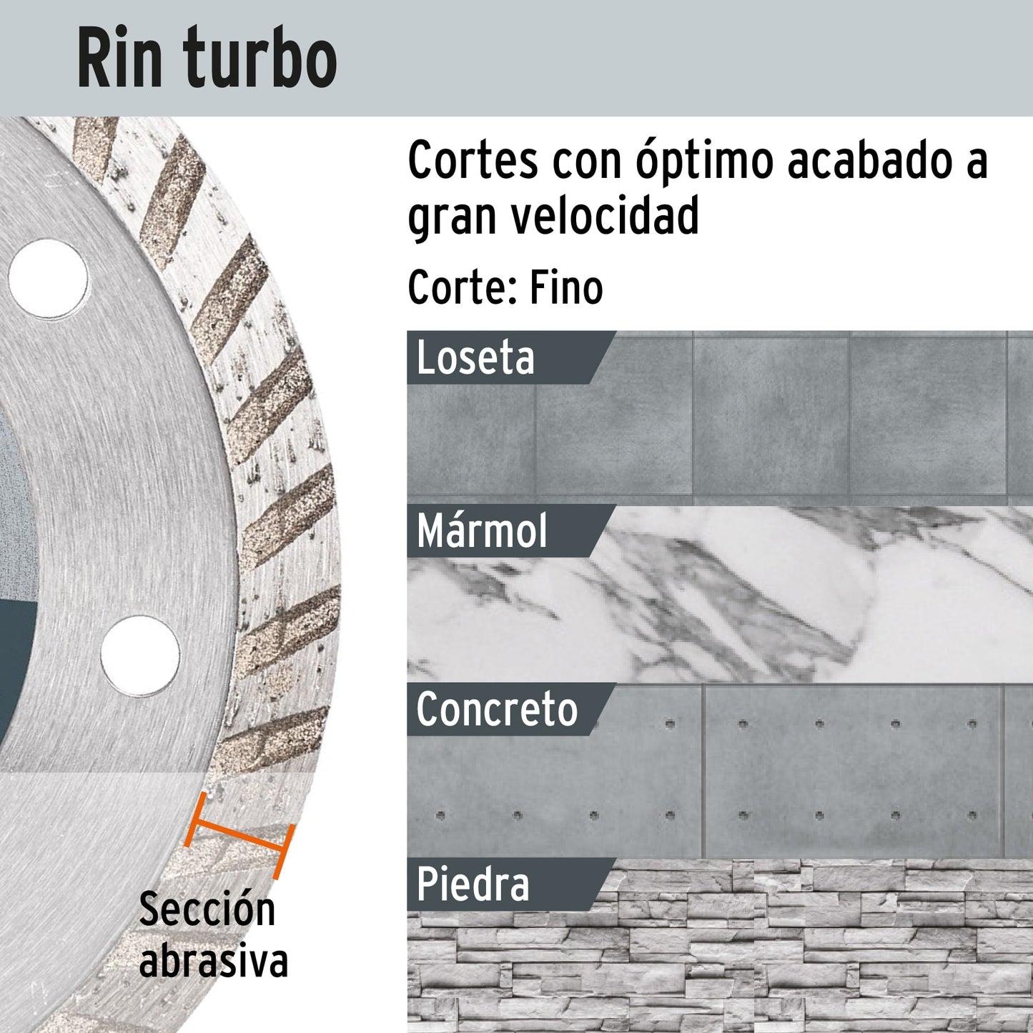 Disco de diamante de 7 pulgadas y 2.8 mm con rin turbo