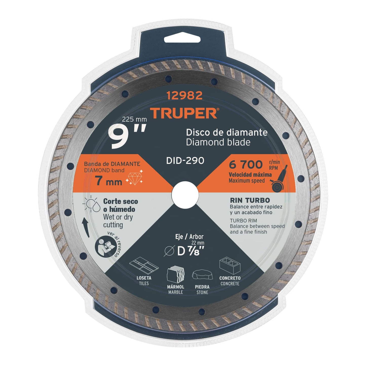 Disco de diamante de 9 in x 3 mm con rin turbo para corte fino en loseta y mármol
