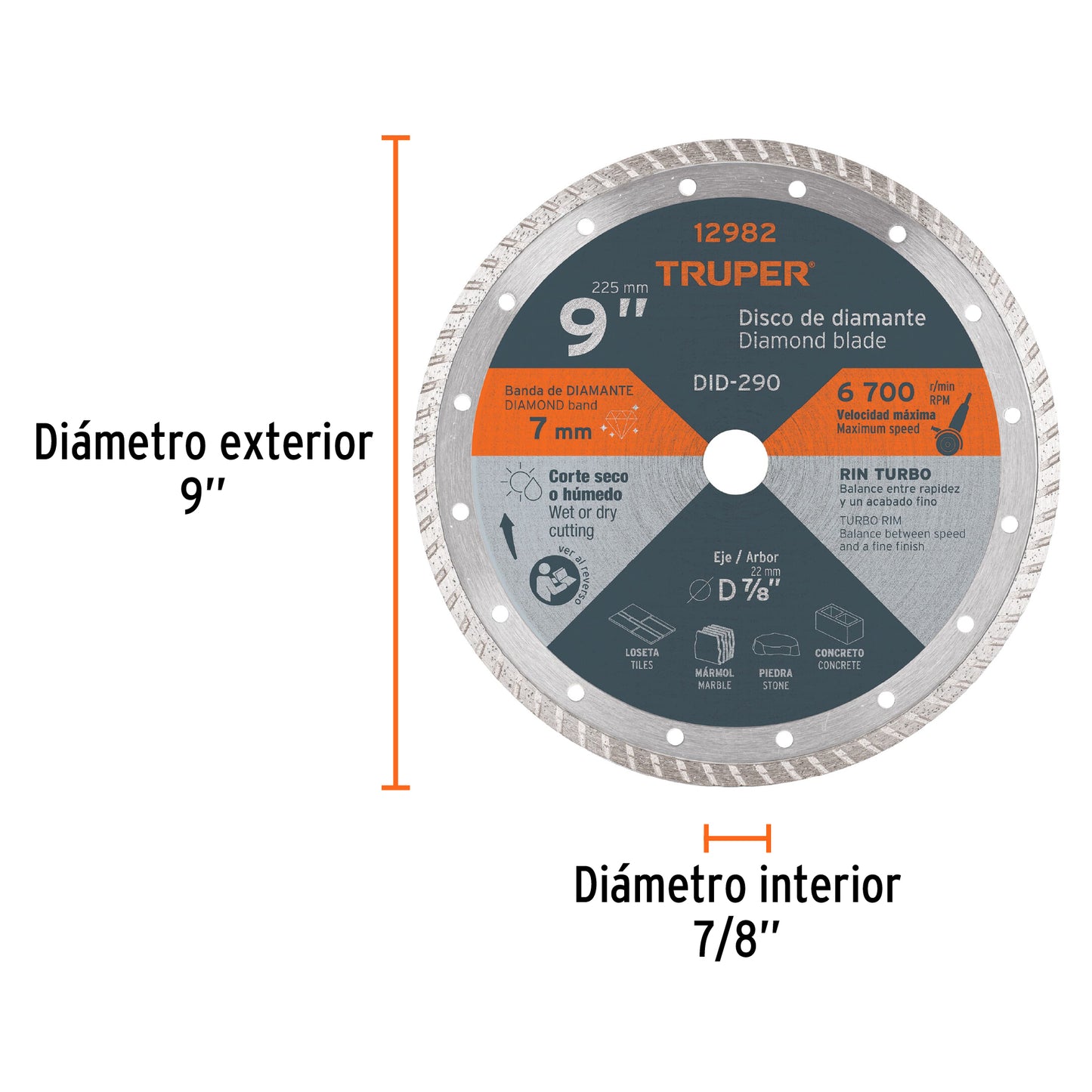 Disco de diamante de 9 pulgadas y 3 mm con rin turbo