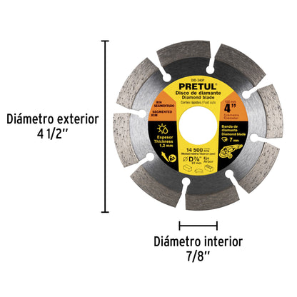 Disco de diamante de 4 pulgadas y 1.2 mm con rin segmentado