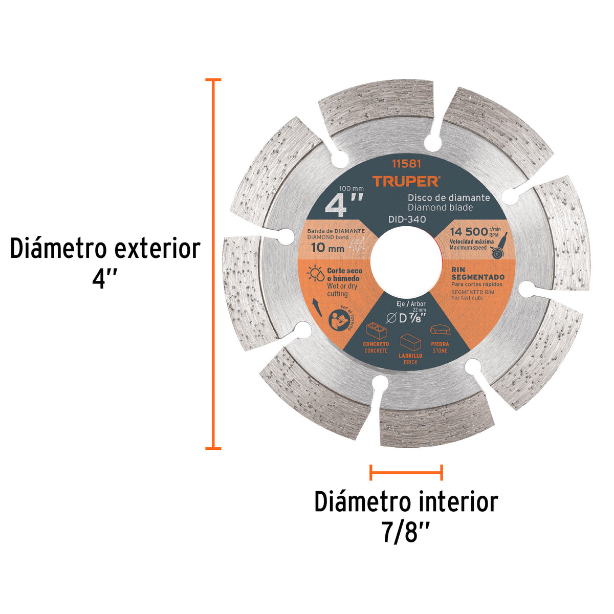 Disco de diamante de 4 pulgadas y 2.1 mm con rin segmentado
