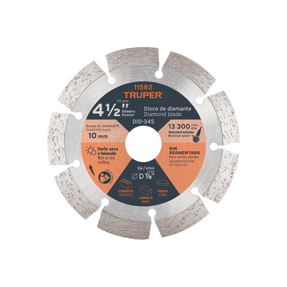 Disco de Diamante Rin Segmentado, Cortes Rápidos 4-1/2" x 2.1
