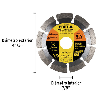 Disco de diamante de 4 1/2 pulgadas y 1.2 mm con rin segmentado