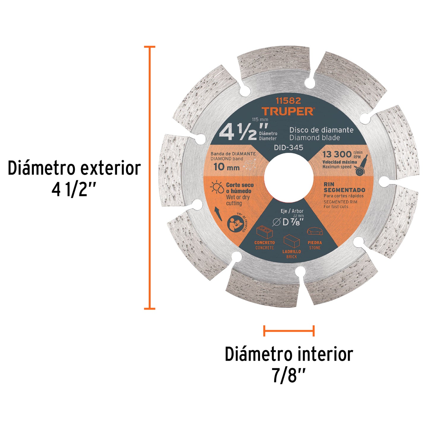 Disco de diamante de 4 1/2 pulgadas y 2.1 mm con rin segmentado