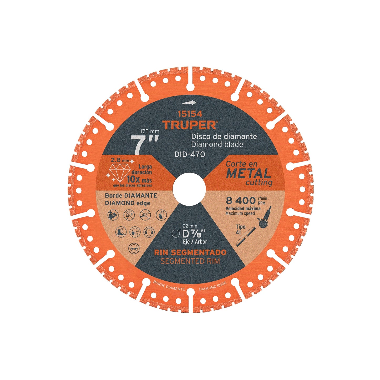 Disco de diamante de 7" para corte de metal con espesor 2.8 mm