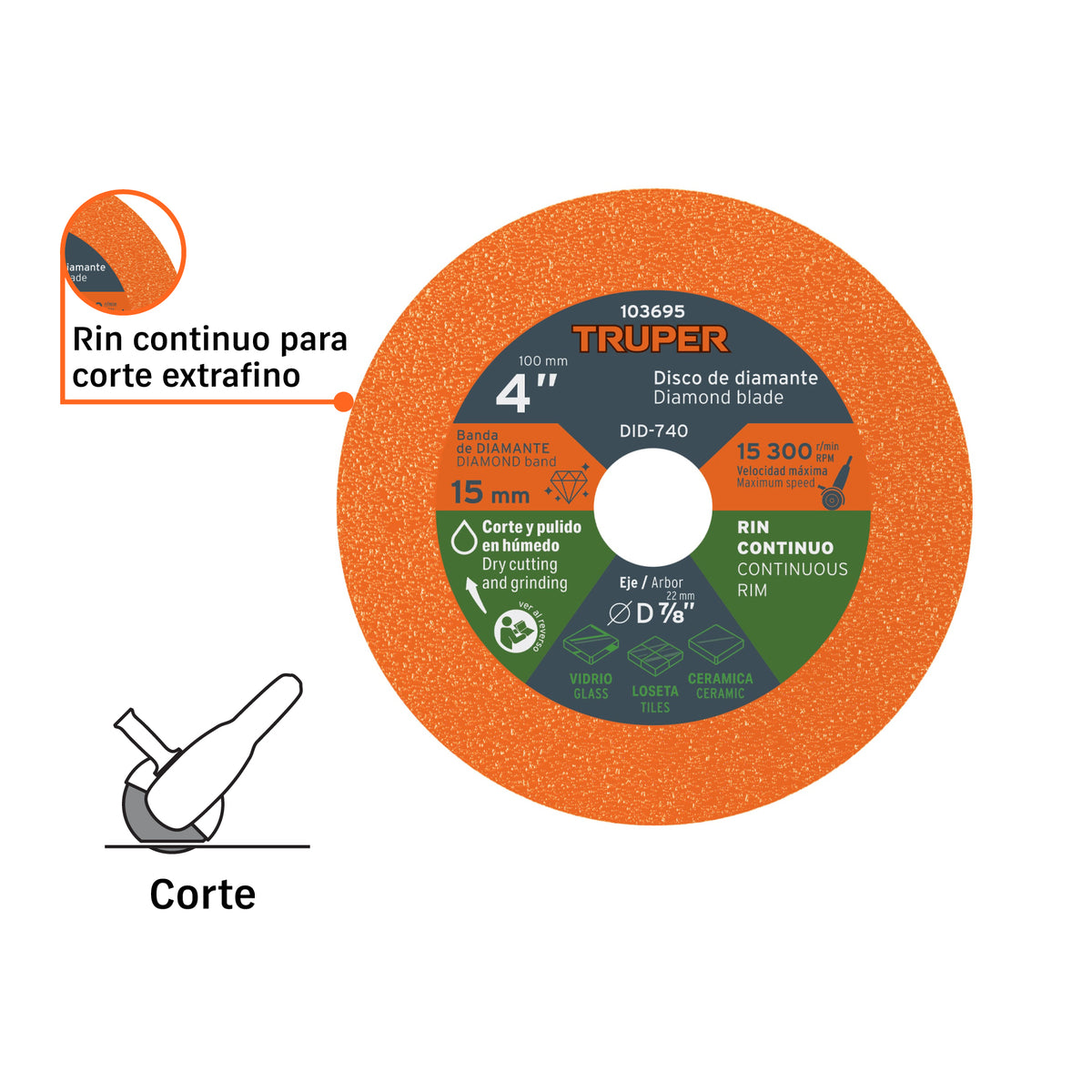 Disco de diamante 4", corte de vidrio · vista 3