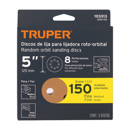 Paquete con 5 discos de lija 5" grano 150, 8 perforaciones · vista 4
