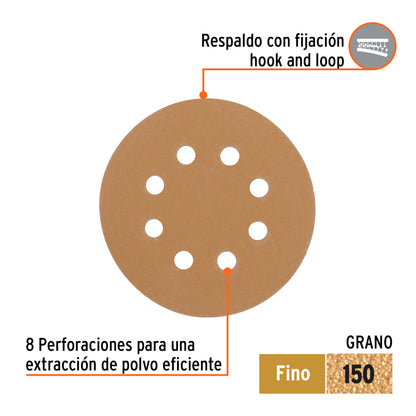 Paquete con 5 discos de lija 5" grano 150, 8 perforaciones · vista 2