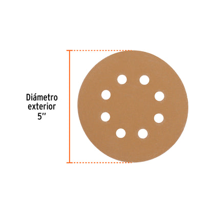 Paquete con 5 discos de lija 5" grano 150, 8 perforaciones · vista 3