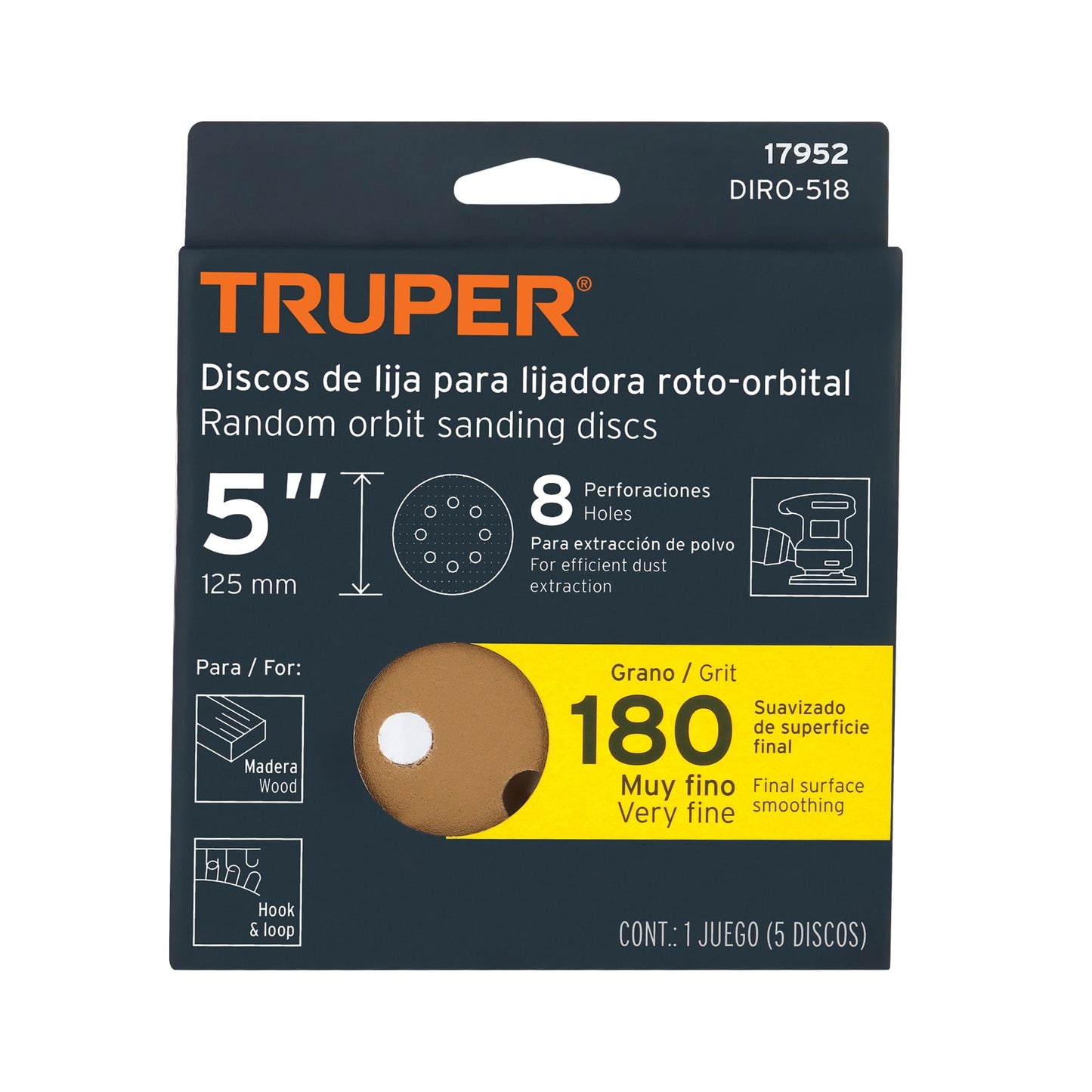 Discos de lija 5 pulg grano 180