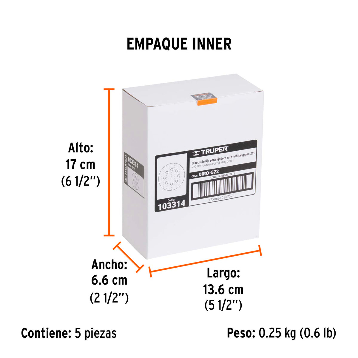Paquete con 5 discos de lija 5" grano 220, 8 perforaciones · vista 5