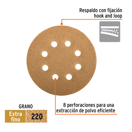 Paquete con 5 discos de lija 5" grano 220, 8 perforaciones · vista 2