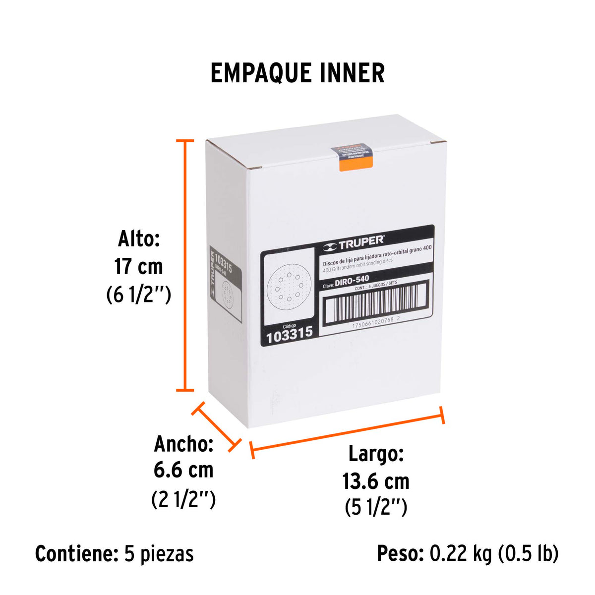 Paquete con 5 discos de lija 5" grano 400, 8 perforaciones · vista 6
