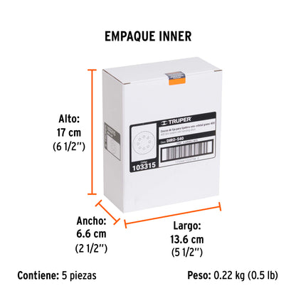 Paquete con 5 discos de lija 5" grano 400, 8 perforaciones · vista 6